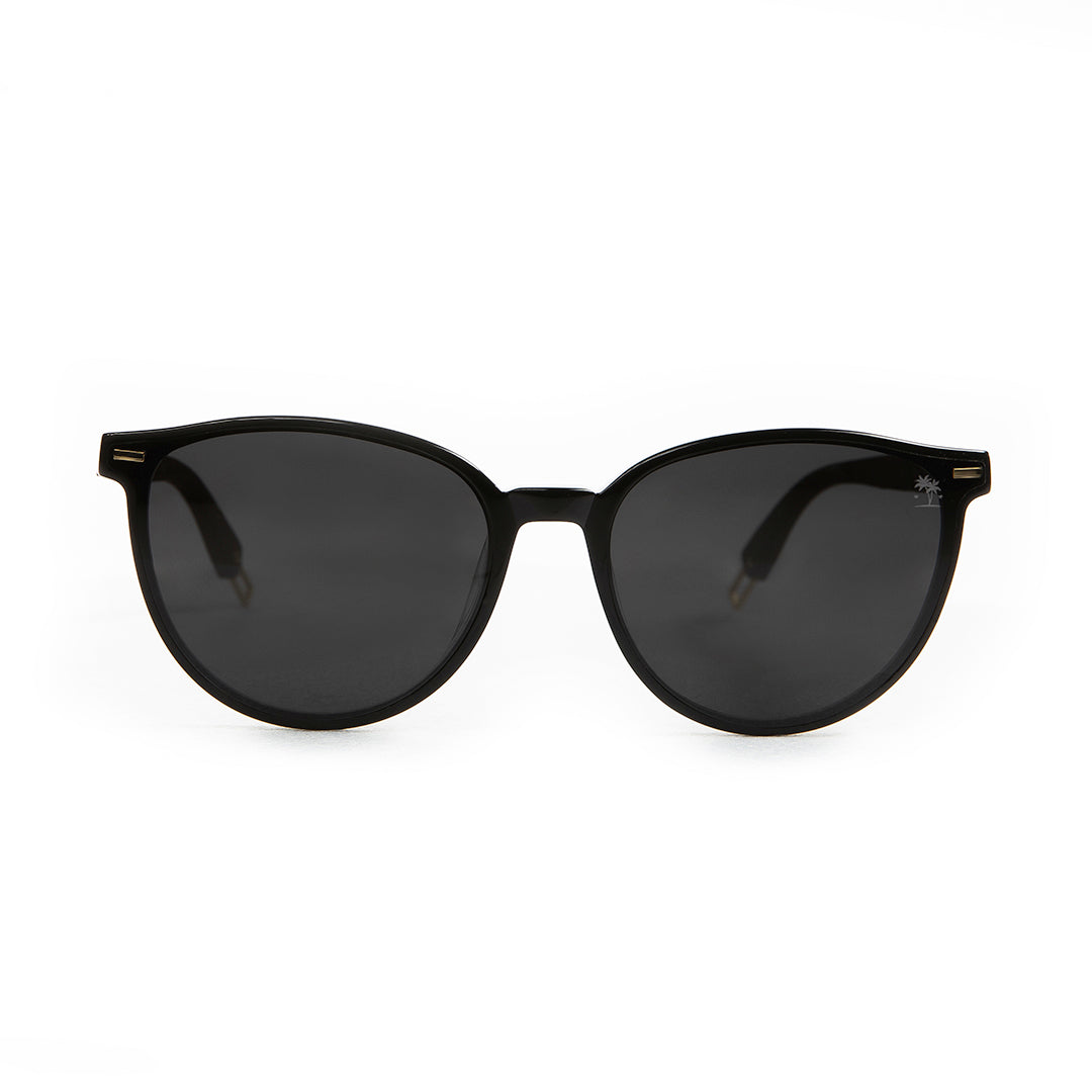 Dark Wood Cat Eye with Polarized Lens: Black