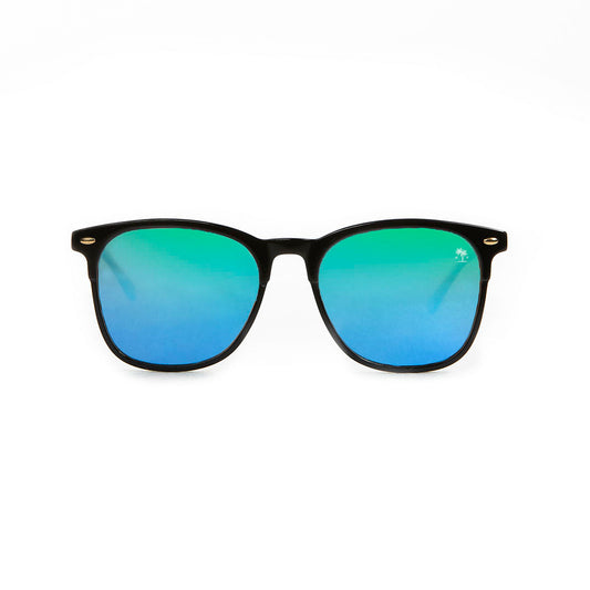 Clubmaster Black Frame with Polarized Lens: Blue